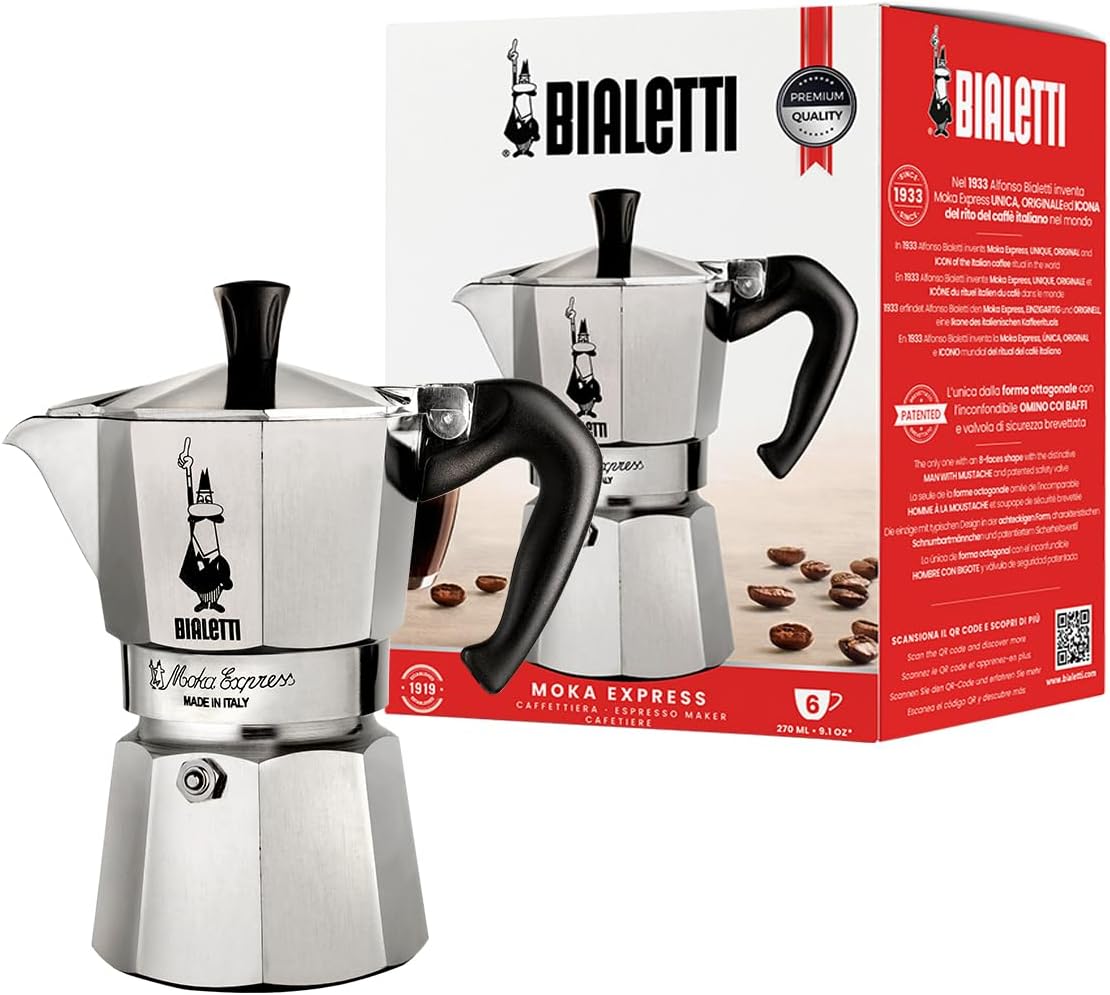 Bialetti Moka Express Iconic Italian Stovetop Espresso Maker (Natural Silver,...