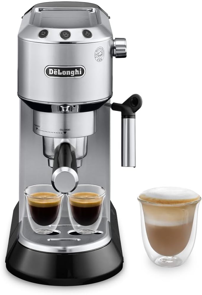 De'Longhi Dedica Espresso Machine, 15-Bar Pump, Frother, Stainless Steel