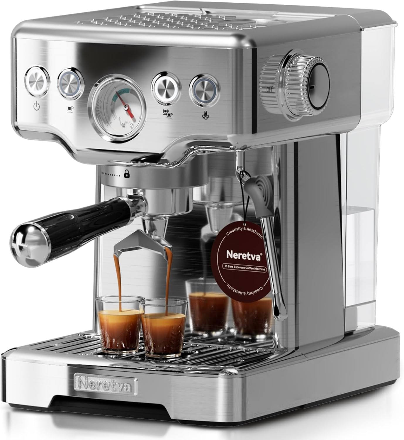Neretva Espresso Machine, 15 Bar Espresso Coffee Machine with Visible (B0FDJQ96HJ)