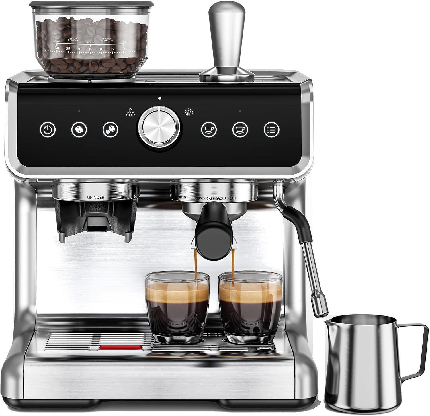 EUHOMY Espresso Machine with Grinder and Milk Frother, 20 Bar Pressure