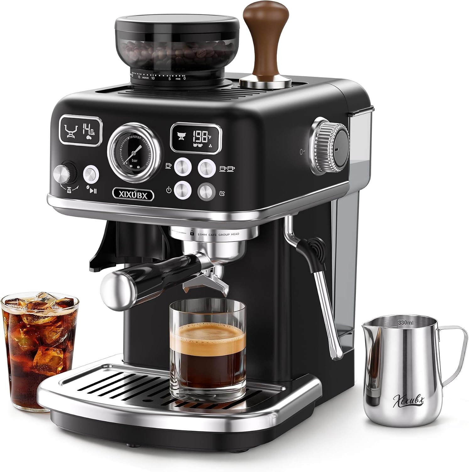 XIXUBX Espresso Machine with Grinder, PID and Programmable Settings