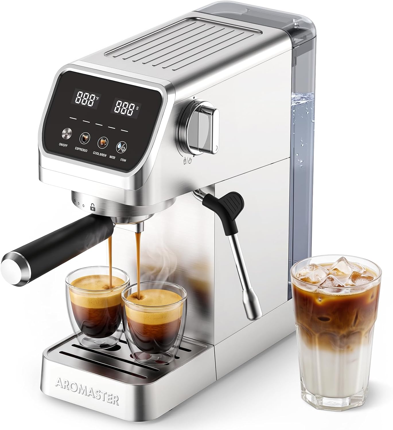 Aromaster 1400W Espresso Machine with Milk Frother, Stainless Steel