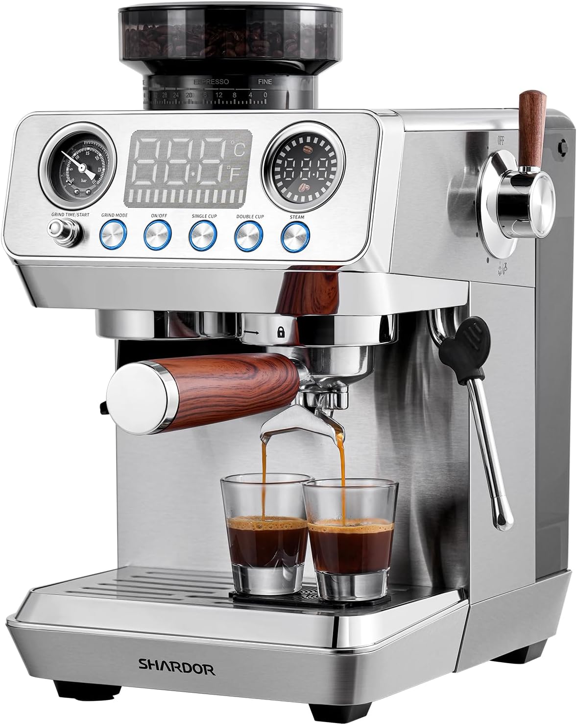 SHARDOR 20 Bar Espresso Machine with Built-In Grinder, Stainless Steel